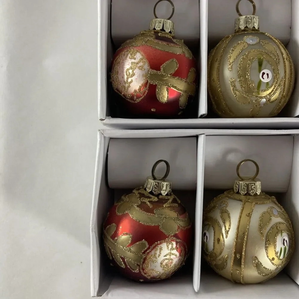 Lillian Vernon Cloisonné Type Ball Ornaments Name Card Holder 2 Boxes Of 6 Vtg